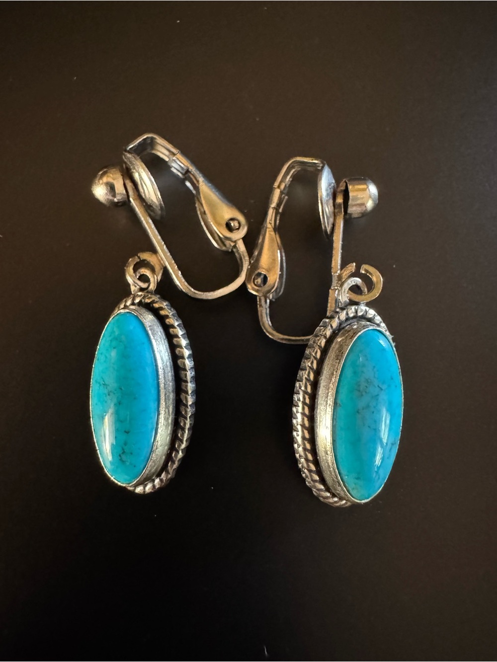 Vintage Sterling Silver Turquoise Clip On Earrings Signed Artisan